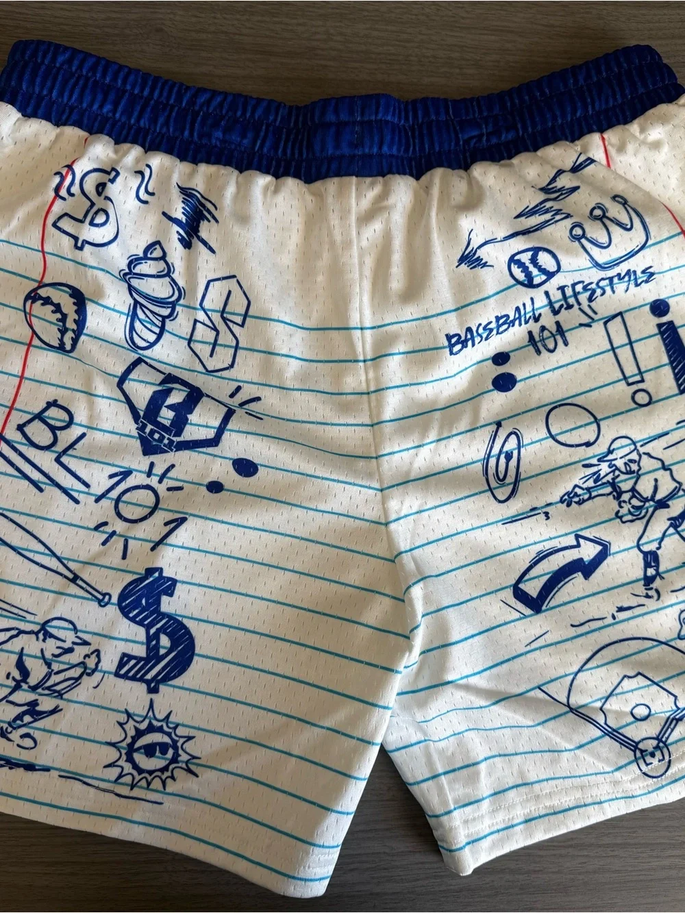 Kids White & Blue Baseball Doodle Athletic Shorts